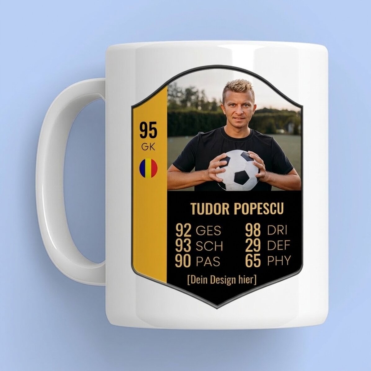 Personalisierte Tasse mit Foto und Text – FIFA-Karte