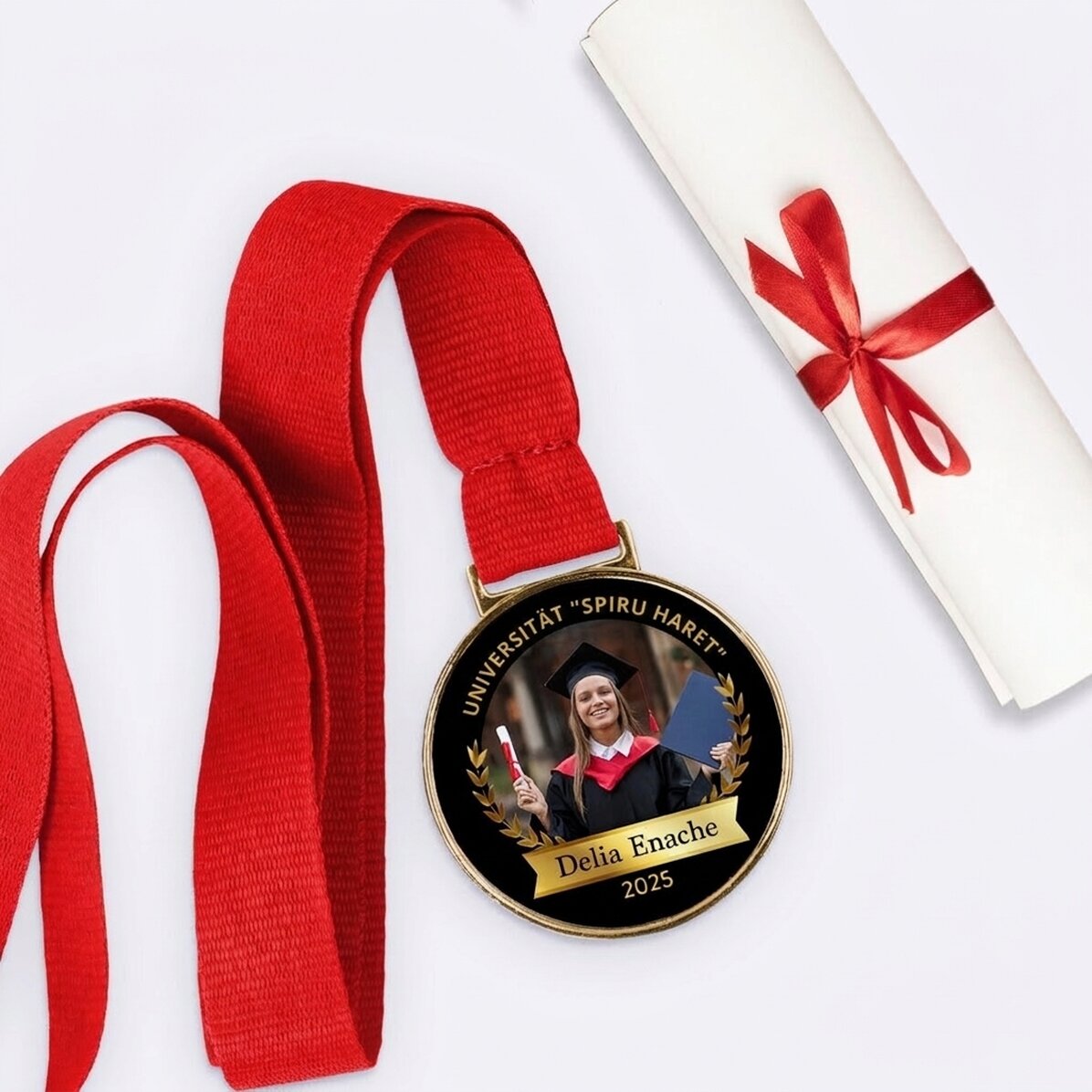 Personalisierte Medaille mit Foto und Text – Absolvent