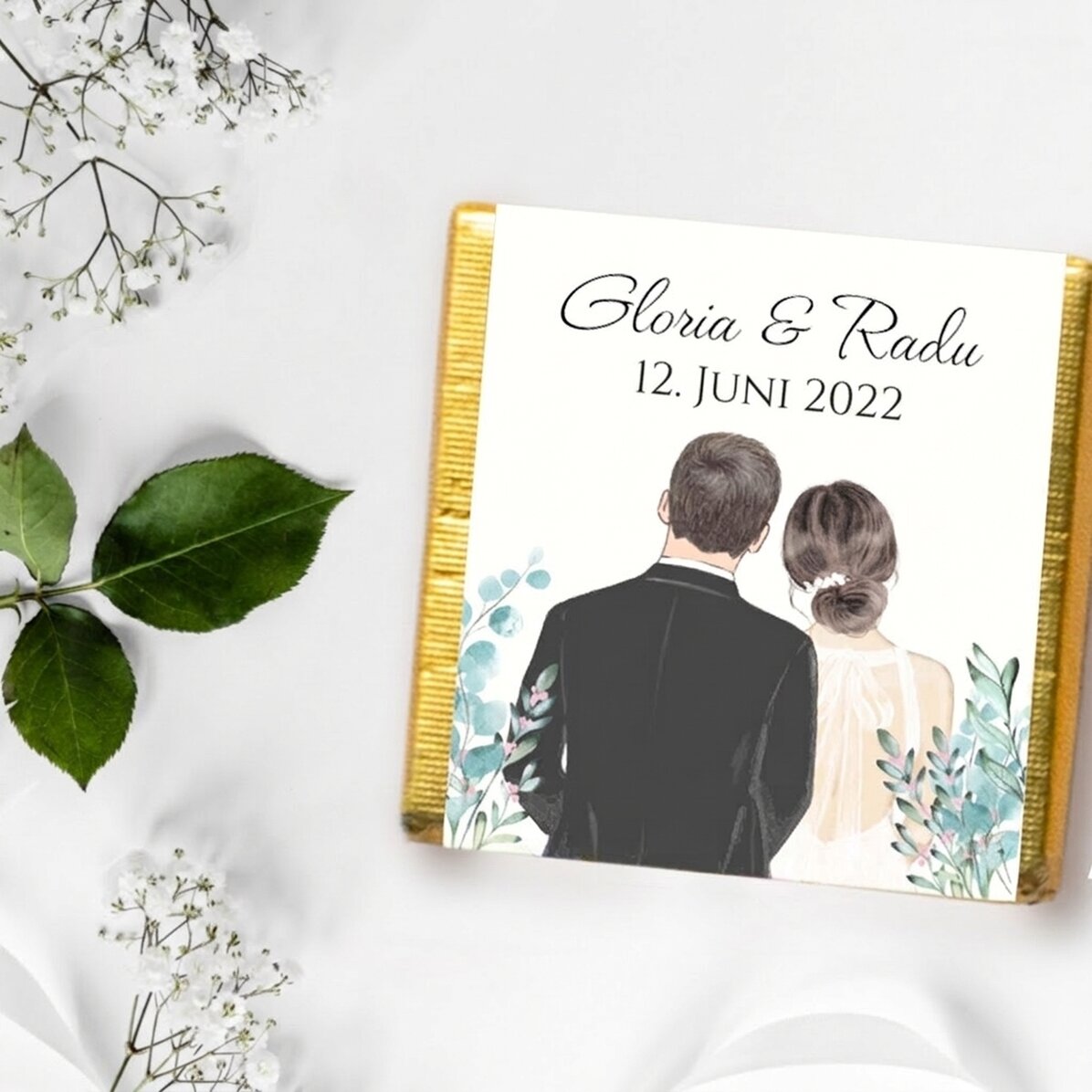 Personalisierte Mini-Schokoladenpraline mit Text – „Our wedding“