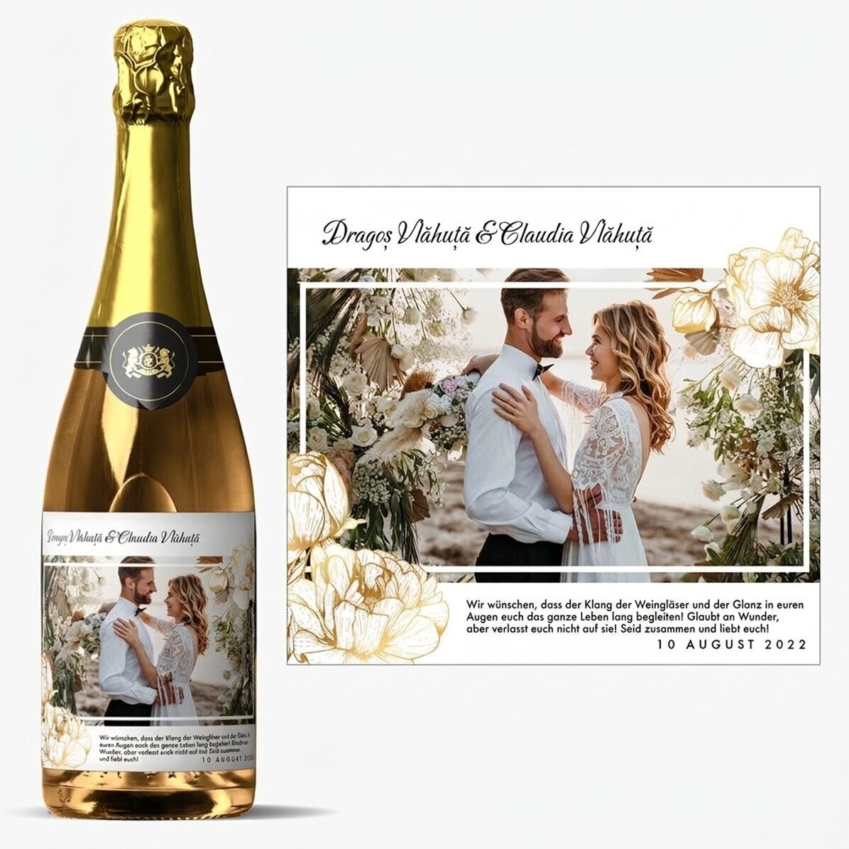 Personalisierter Sekt mit Text und Foto – Hochzeitsglückwunsch