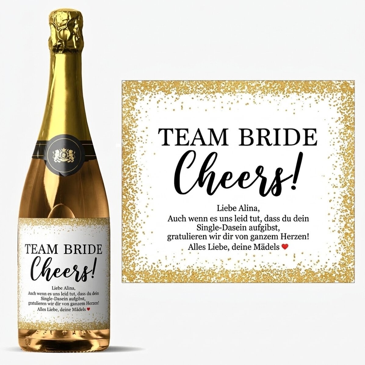 Personalisierter Sekt mit Aufdruck für den Junggesellinnenabschied – Cheers