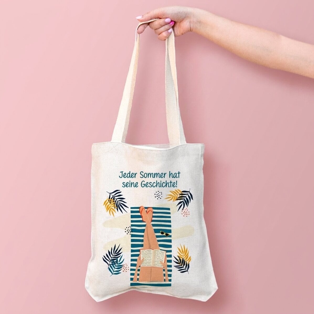 Personalisierte Tragetasche mit Text – Sommergeschichte