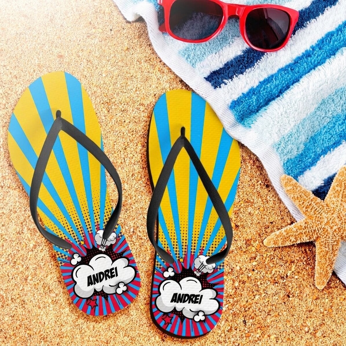 Personalisierte Flip-Flops mit Namen für Kinder – Comic / Comics