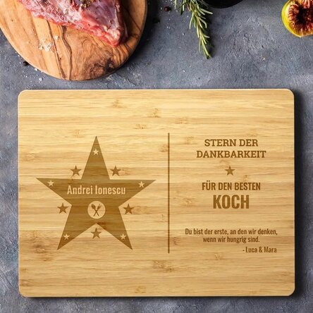 Personalisiertes Schneidebrett mit Text – Stern der Dankbarkeit