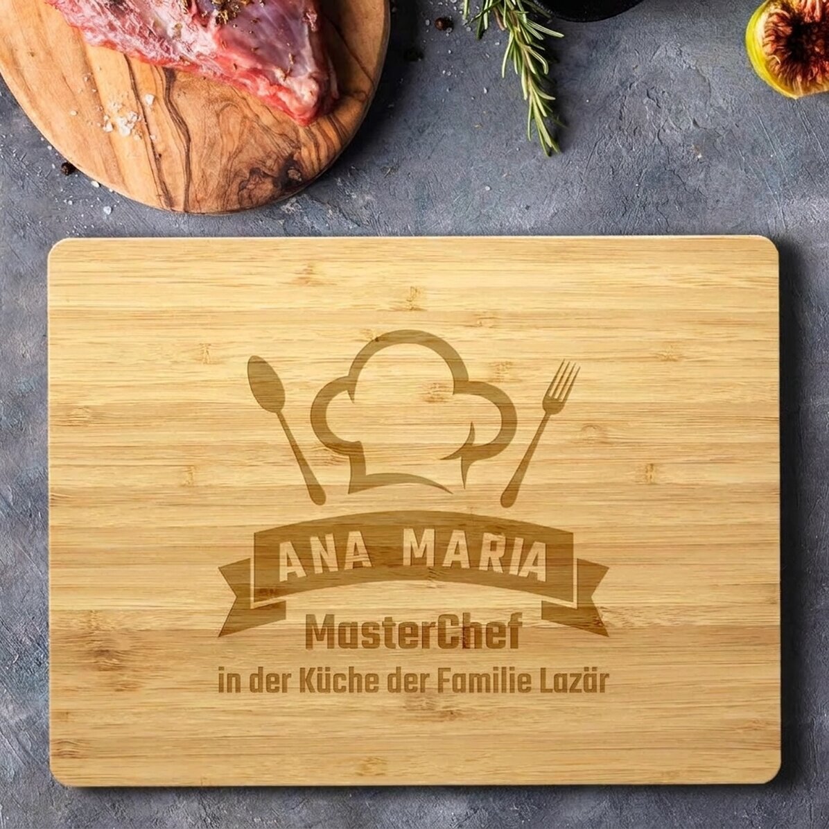 Rechteckiger Bambus-Schneidebrett, individuell mit Text bedruckt – MasterChef
