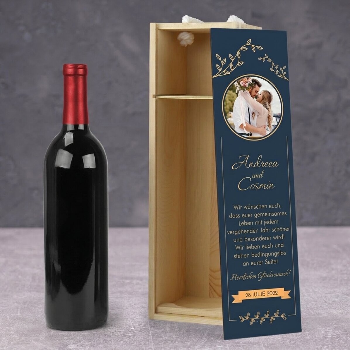 Personalisierte Weinkiste mit Foto und Text – Jubiläum