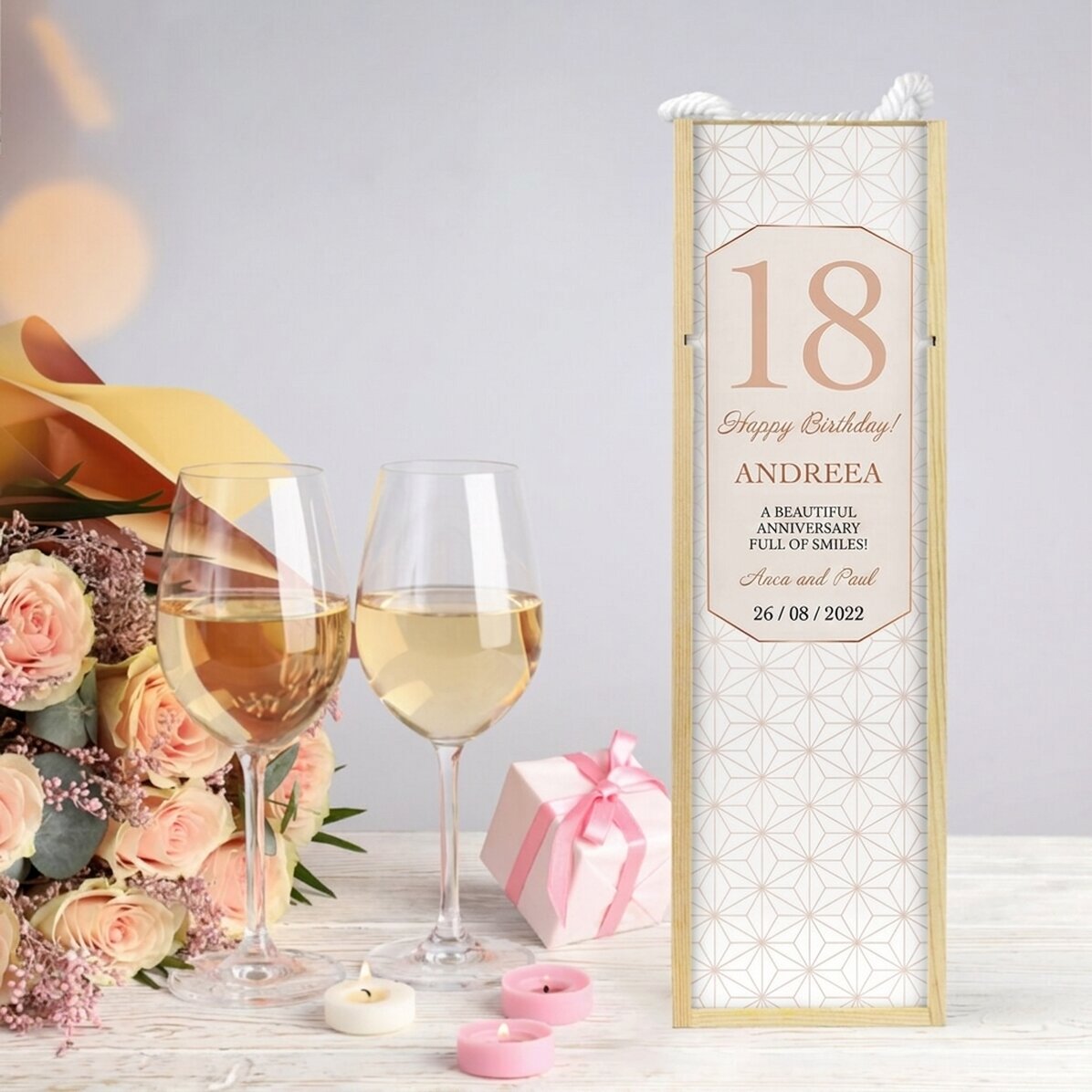 Personalisierte Weinkiste mit Text – Geburtstag