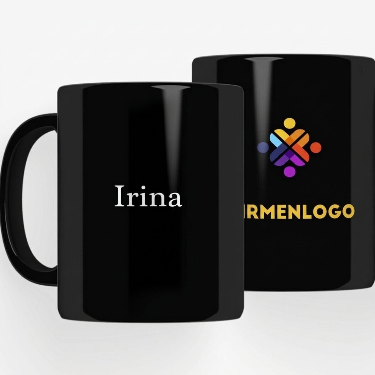 Personalisierte schwarze Tasse mit Logo und Namen
