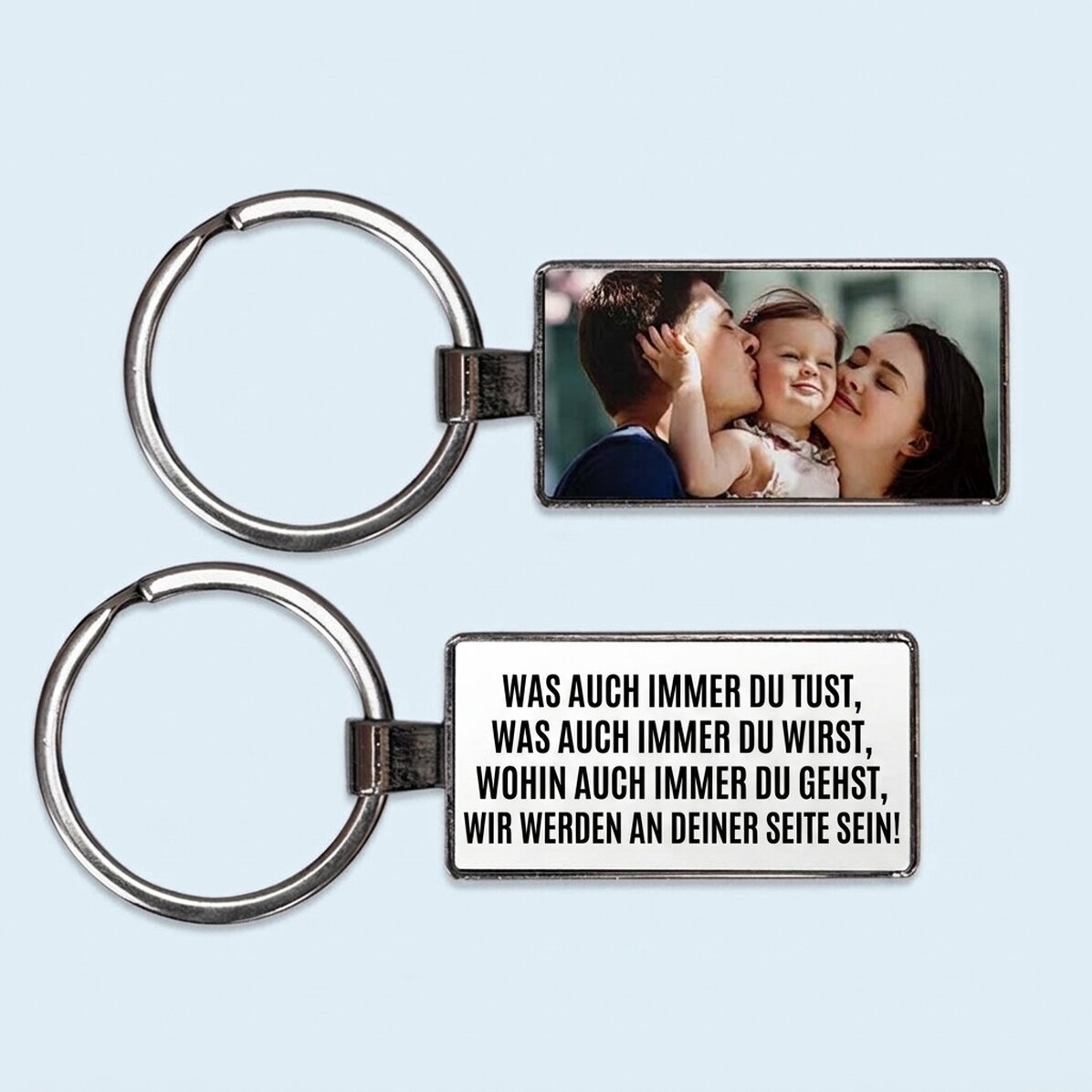 Personalisierter Schlüsselanhänger mit Foto und Botschaft