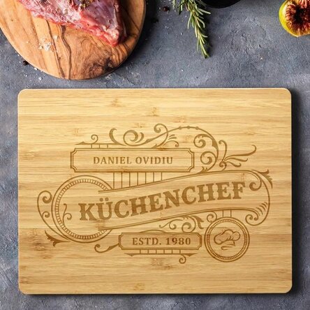 Rechteckiger Bambus-Schneidebrett, individuell mit Text bedruckt – Vintage Chef