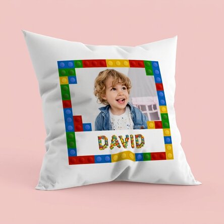 Personalisiertes Kissen mit Foto und Namen – Lego