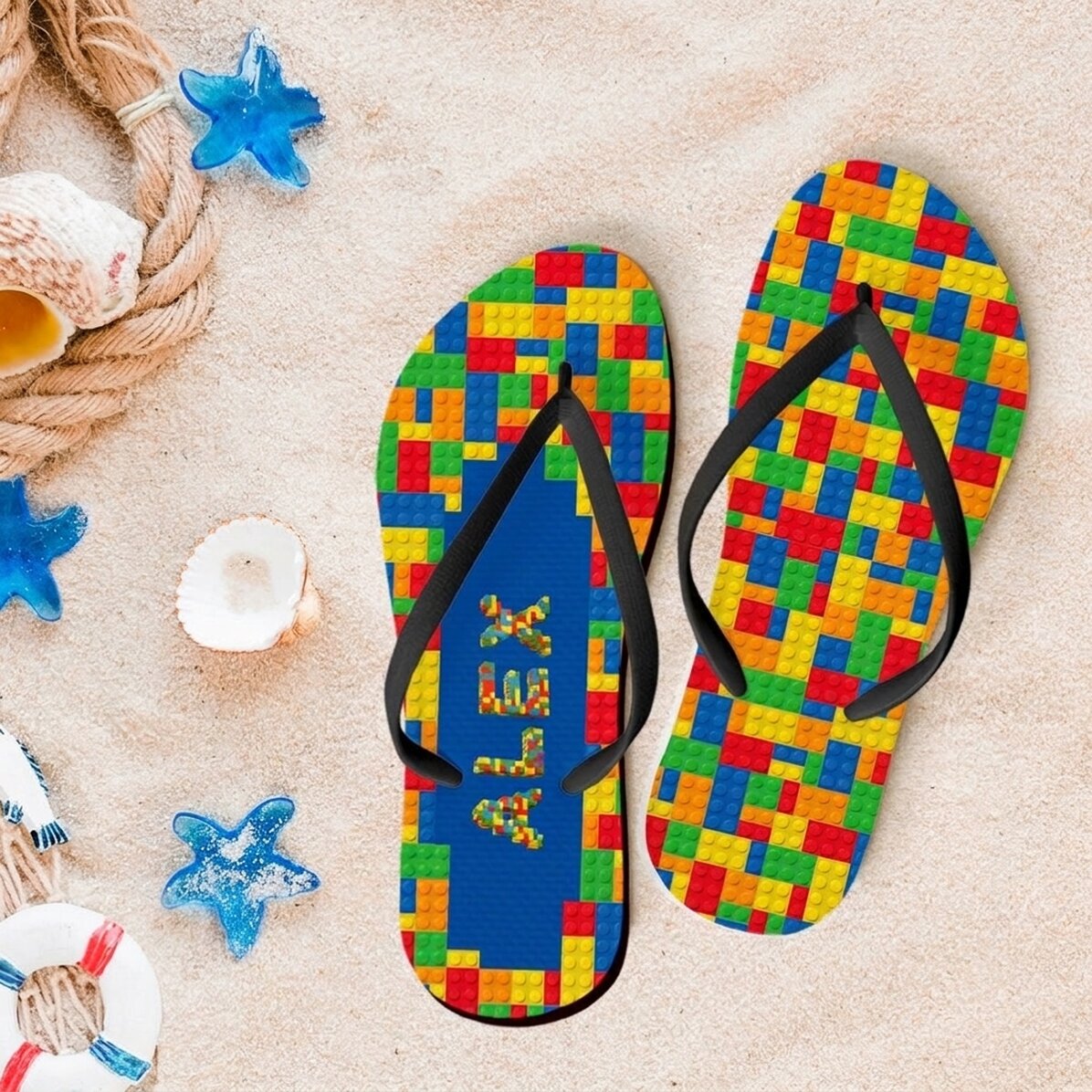 Personalisierte Flip-Flops mit Namen – Lego