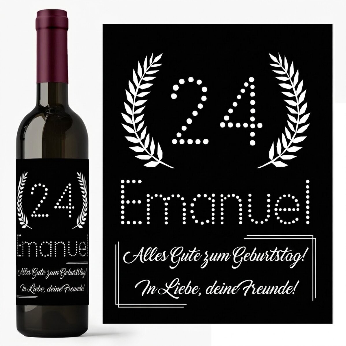 Wein mit individueller Beschriftung zum Geburtstag – Black & White