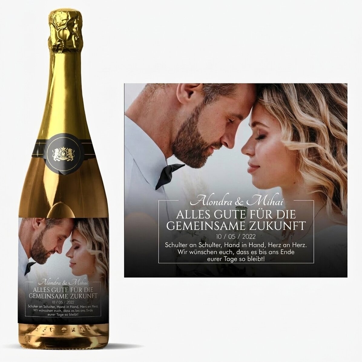 Personalisierter Sekt mit Botschaft und Foto – Neu
