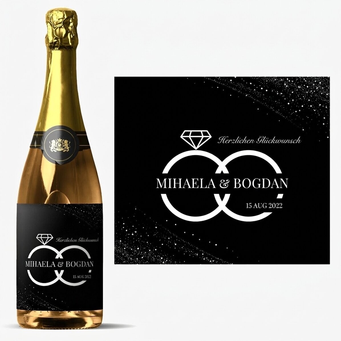 Personalisierter Sekt mit Namen und Text zur Hochzeit