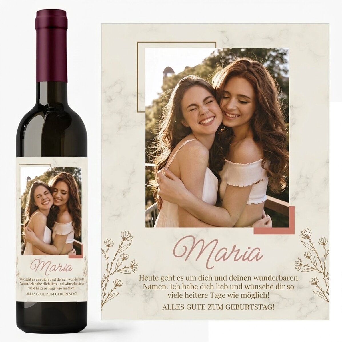 Personalisierter Wein mit Foto und Botschaft – Für sie
