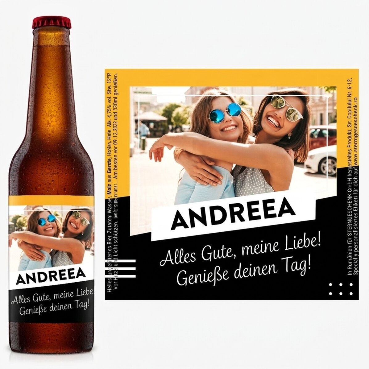 Individuell gestaltetes Bier mit Foto und Text – Cheers