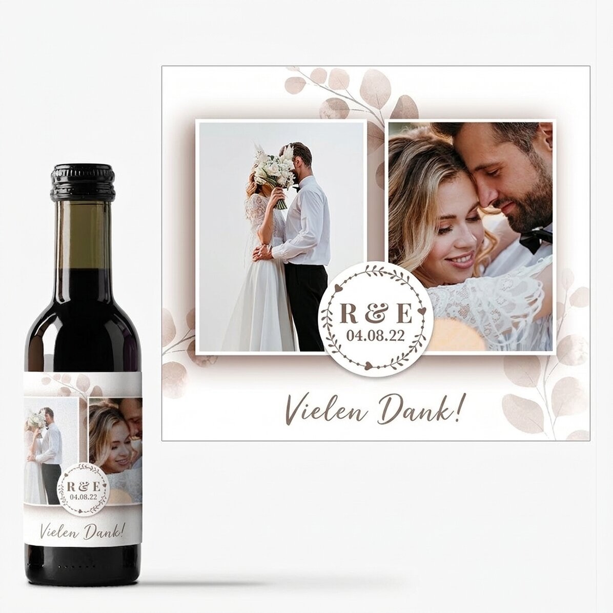 Personalisierte Mini-Weinflasche mit 2 Fotos und Text – Hochzeitsgeschenke