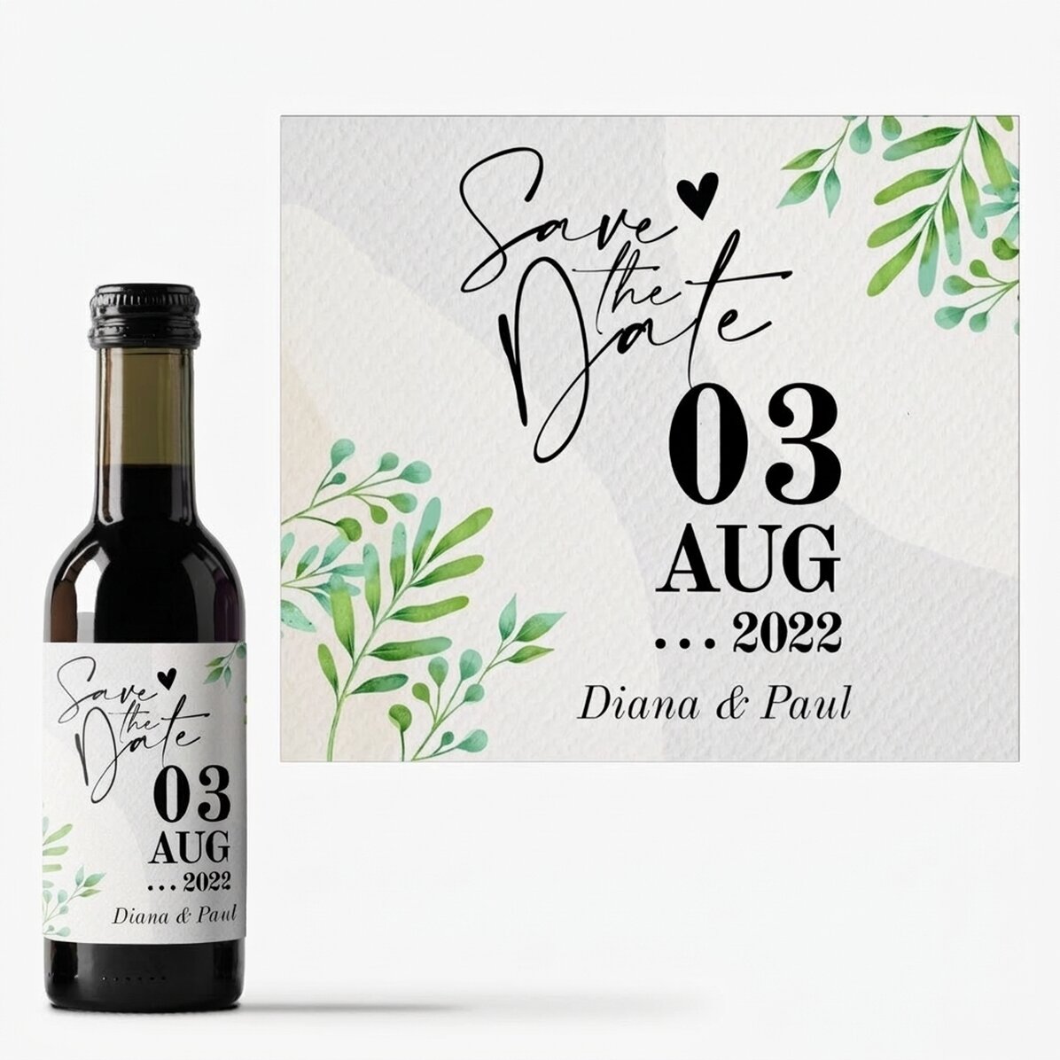 Kleine, individuell beschriftete Weinflasche – „Save the date“