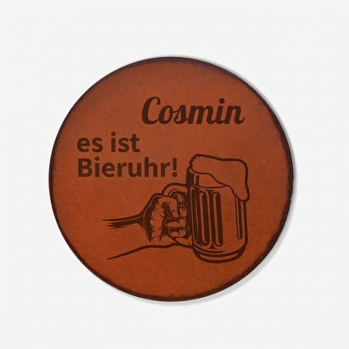 Personalisierter Gläserhalter aus Leder mit Schriftzug – It