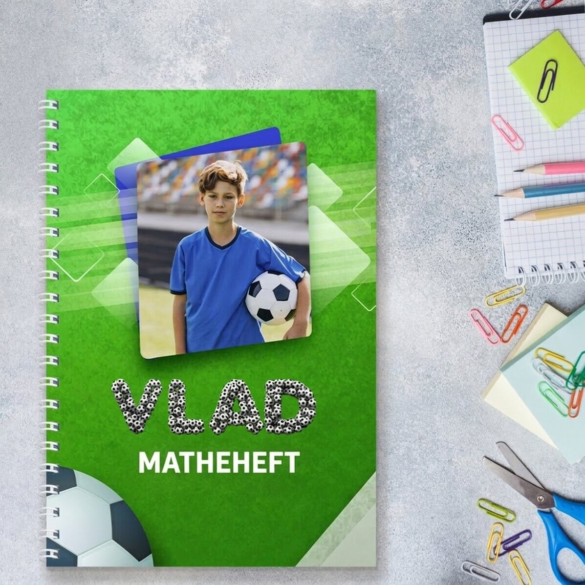 Personalisiertes Notizbuch mit Foto und Text – Fußball