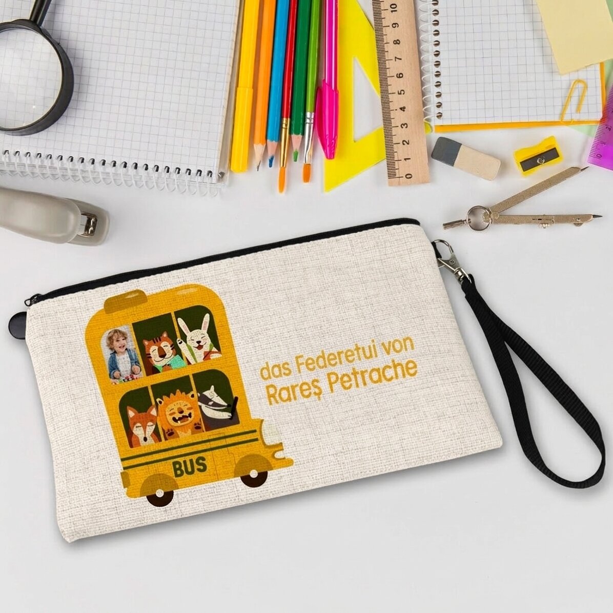 Personalisiertes Schulset mit Foto und Text – Bus