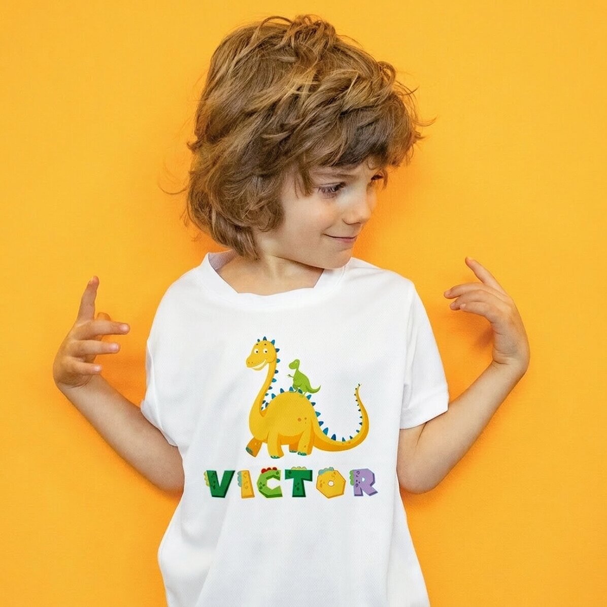 Personalisiertes Sport-T-Shirt für Kinder mit Namen – Dinosaurier