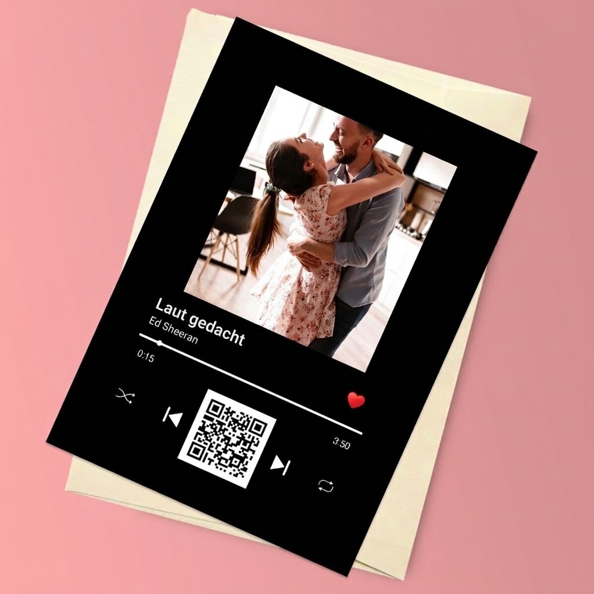 Personalisierte Magnetkarte mit Foto, Text und QR-Code – Unser Lied