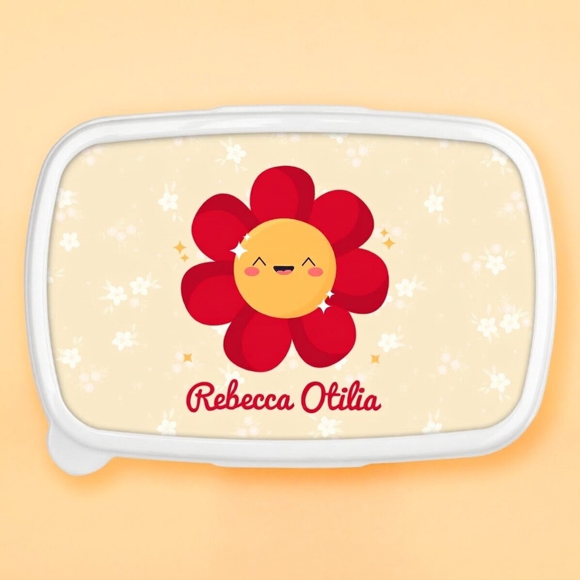 Lunchbox, personalisierte Auflaufform mit Namen – Modell „Bunte Blumen“