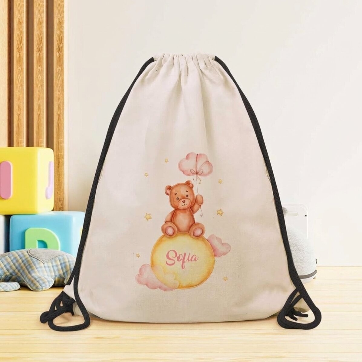 Personalisierter Rucksack mit Namen für Mädchen – Plüschbär