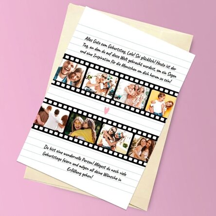 Personalisierte Magnetkarte mit 8 Fotos und Text – Fotos auf Film