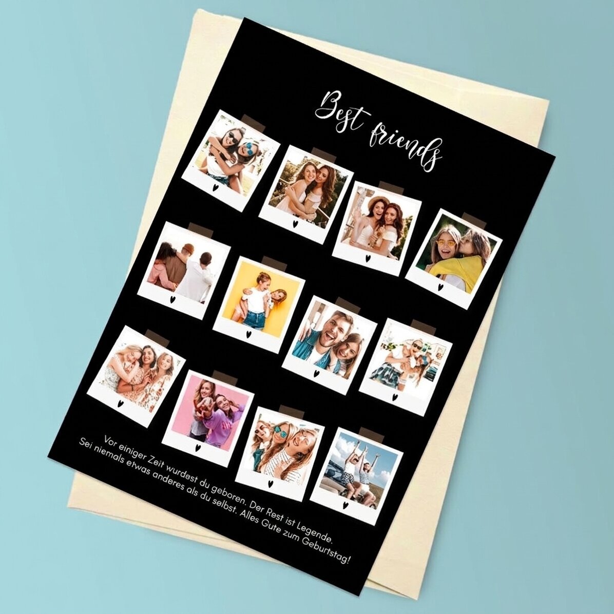 Personalisierte Magnetkarte mit 12 Fotos und Text – Polaroid