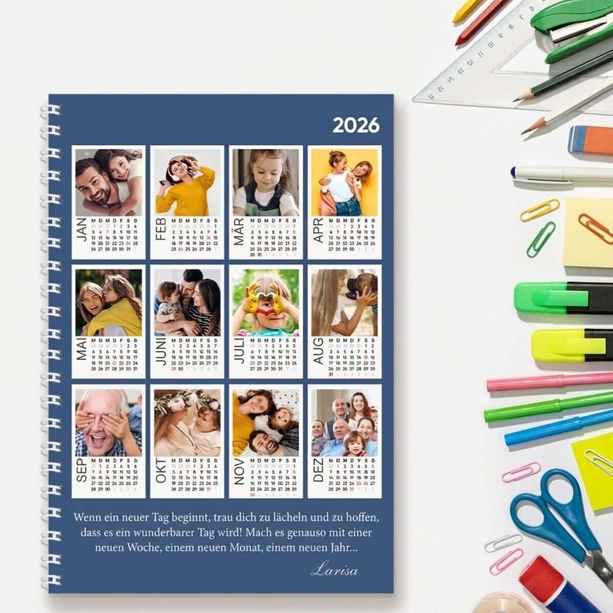 Personalisiertes Notizbuch mit 12 Fotos und Text – Kalender