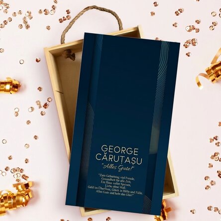 Personalisierte Geschenkbox aus Holz mit Botschaft – Marineblau und Gold