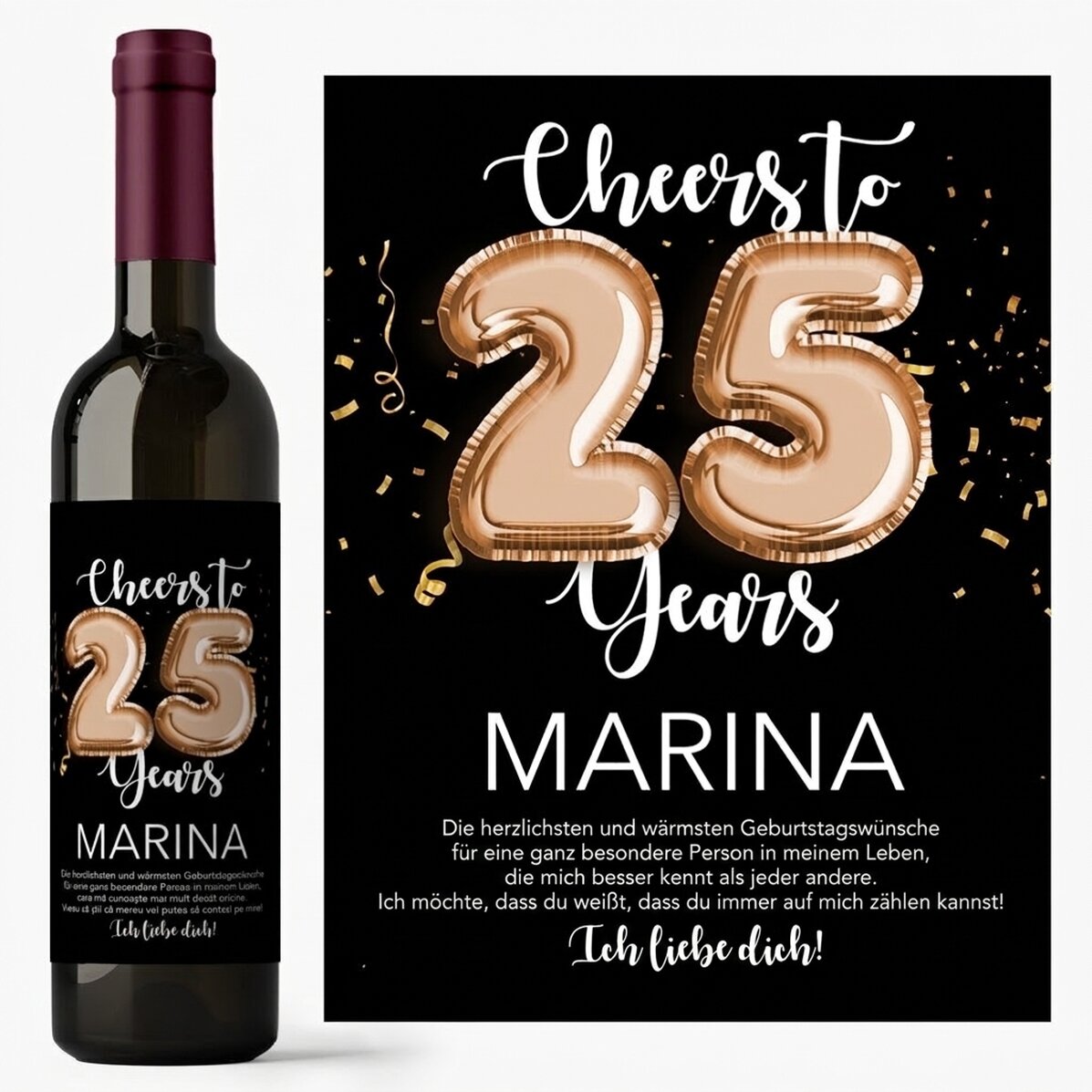 Personalisierter Wein mit Nummer, Namen und Botschaft – Cheers to