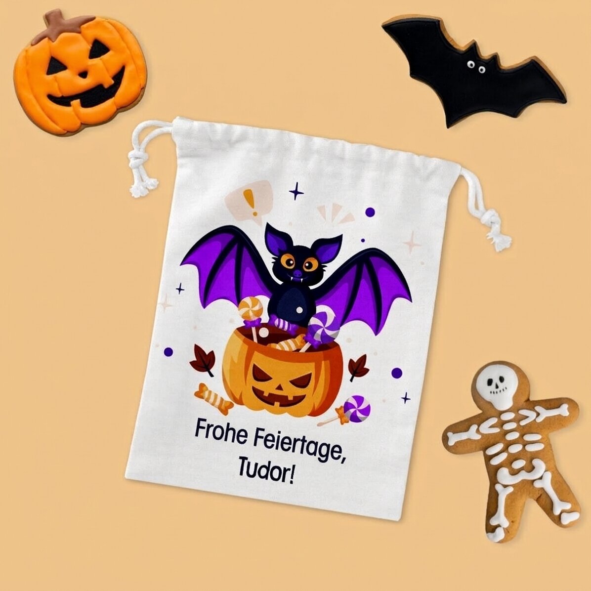 Kleiner Geschenksack mit individueller Beschriftung – Halloween