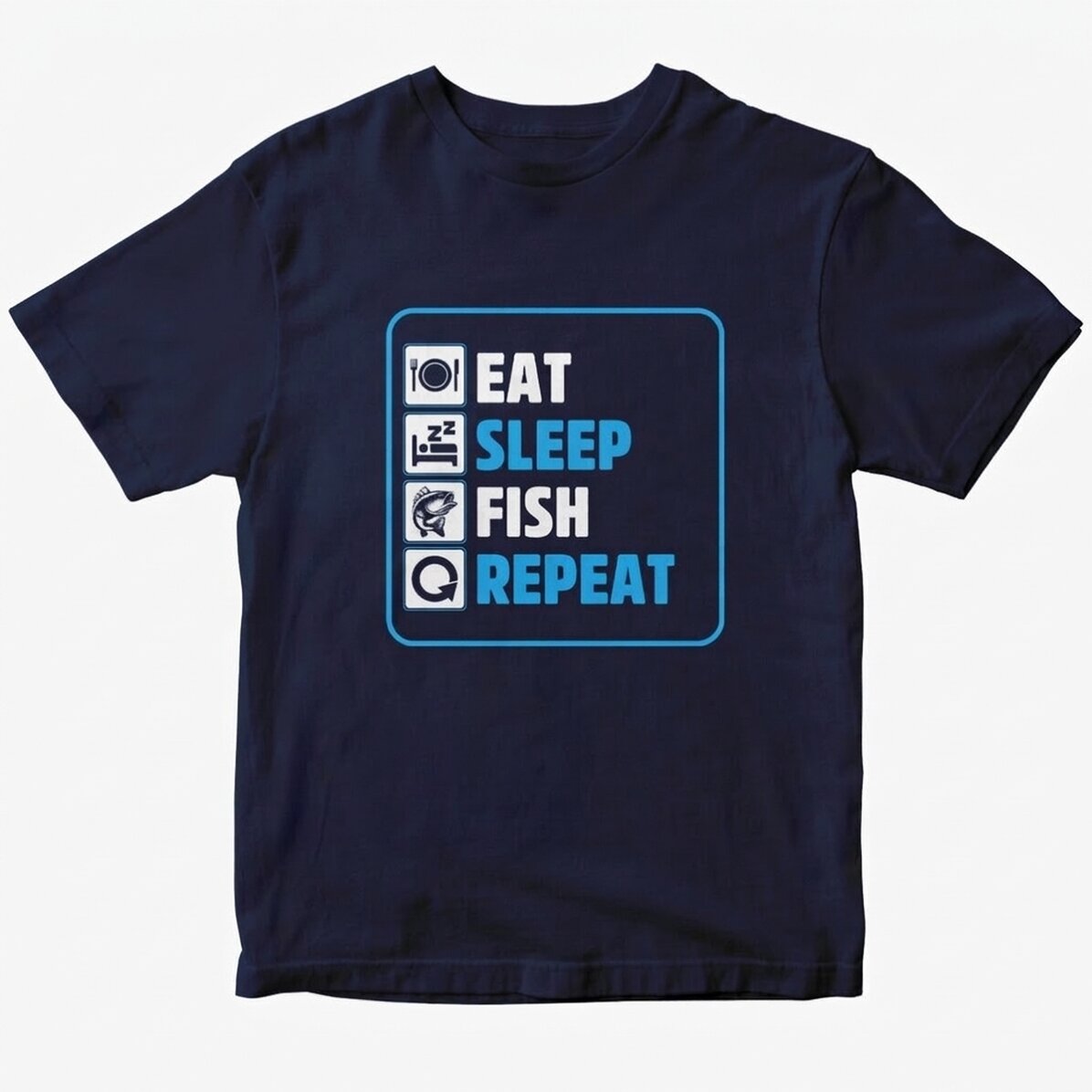 Personalisiertes T-Shirt mit Aufdruck – „Eat sleep fish repeat“