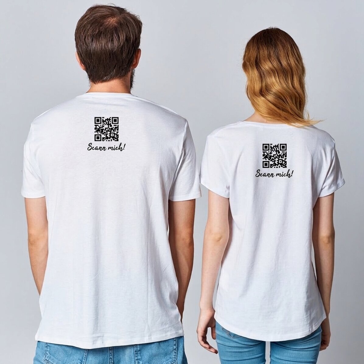 Individuell gestaltetes T-Shirt mit QR-Code und Text