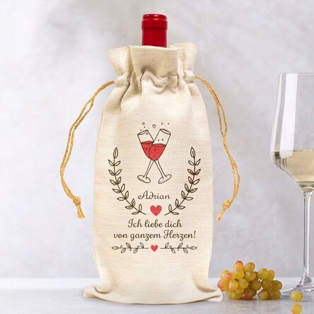Personalisierte Tasche für eine Weinflasche – Ich liebe dich
