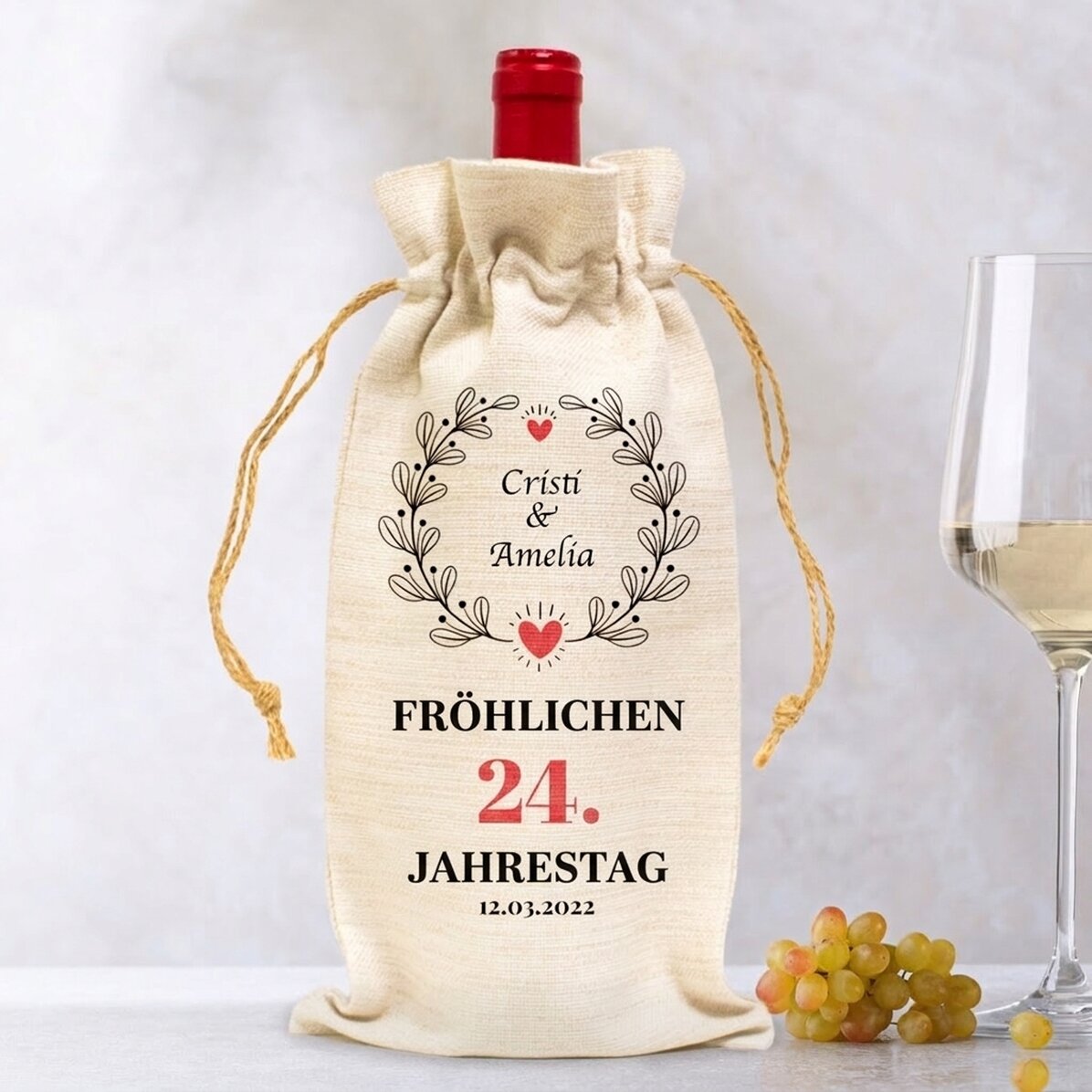 Personalisierte Tasche für eine Weinflasche – Modell „Aniversare“