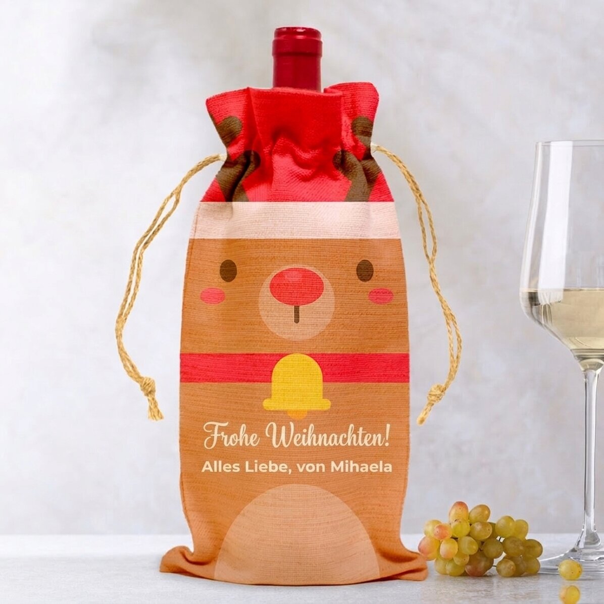 Personalisierte Tasche für eine Weinflasche – Ren