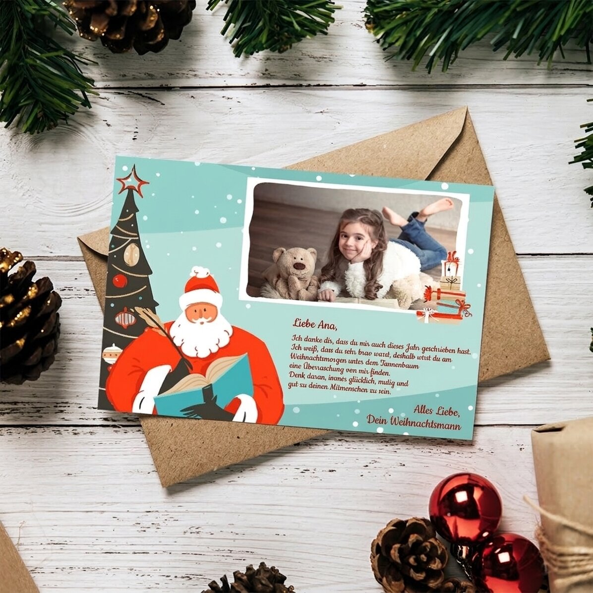 Personalisierte Magnetkarte mit Foto und Botschaft – Brief vom Weihnachtsmann
