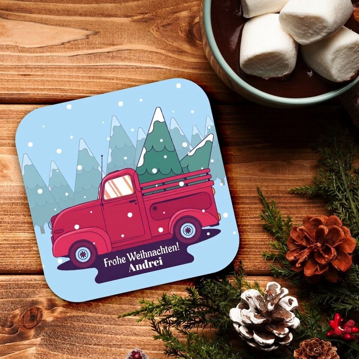 Personalisierter Gläserhalter mit Text – Weihnachtsauto