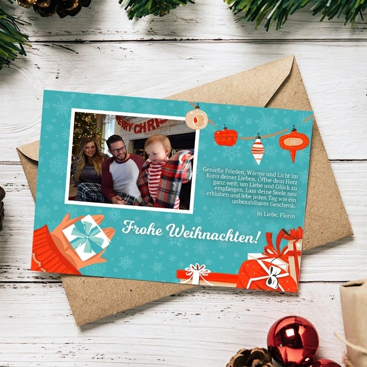 Personalisierte Magnetkarte mit Foto und Grußtext – Modell „Geschenke“