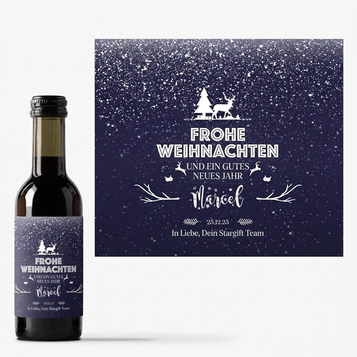 Personalisierte Mini-Weinflasche mit Text – Snowing Night