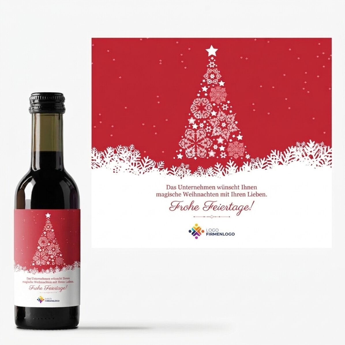 Personalisierte Mini-Weinflasche mit Text und Logo – Weihnachtszauber