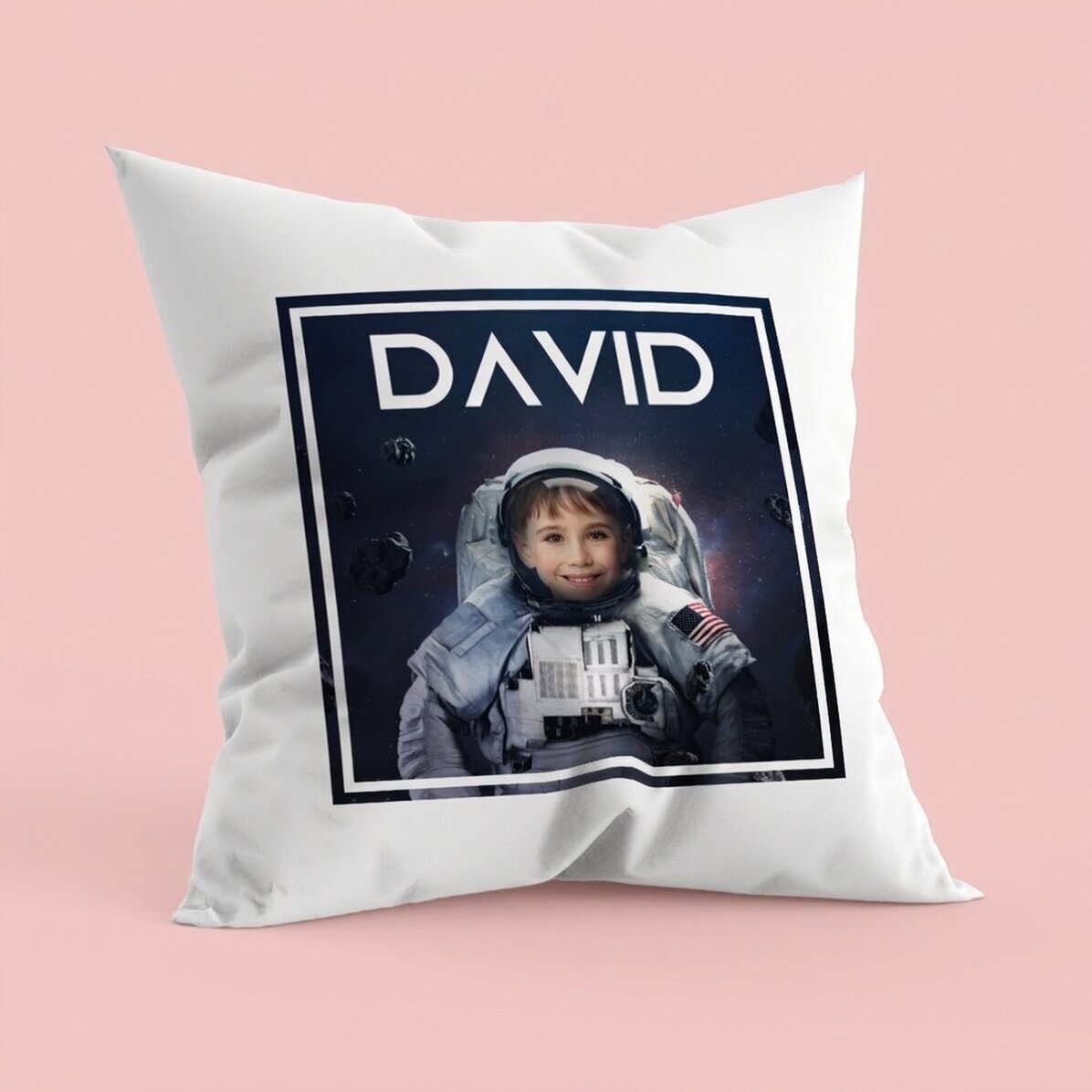 Personalisiertes Kissen mit Foto und Namen – Astronaut