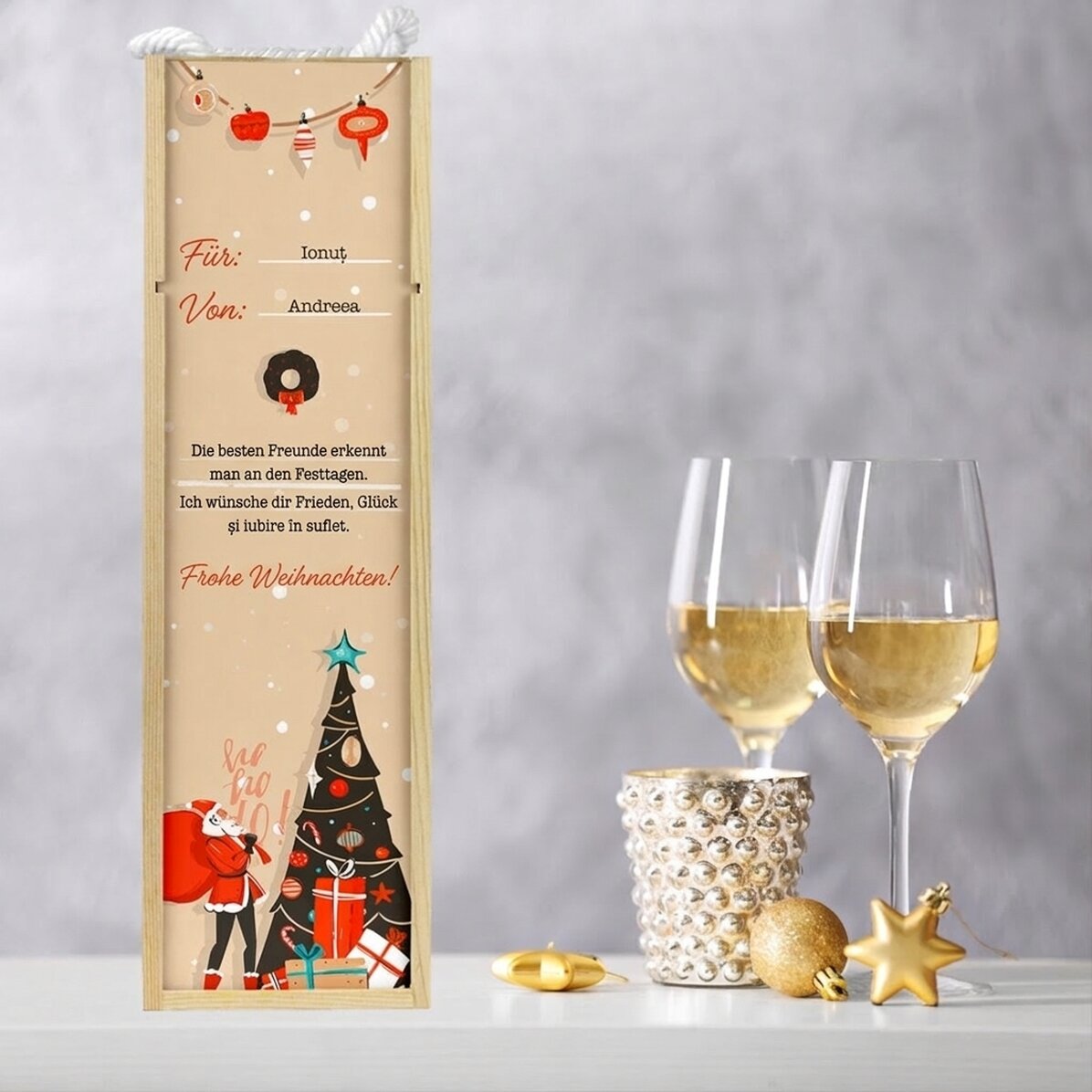 Personalisierte Weinkiste mit Weihnachtstext – Eine Botschaft für die Liebsten
