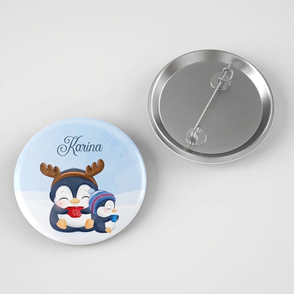 Personalisiertes Button mit Text – Pinguine