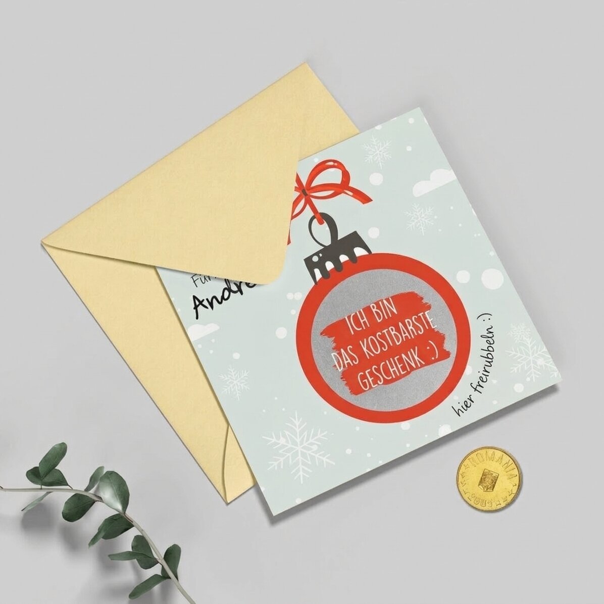 Individuell gestaltete Rubbelkarte mit Weihnachtsbotschaft